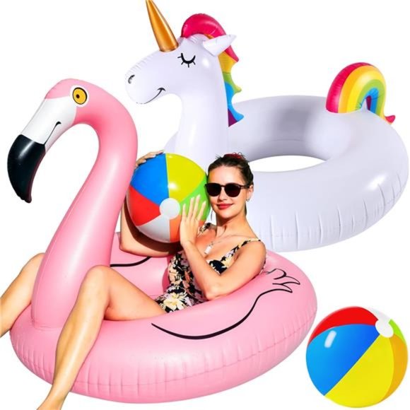 Pack 42'' Inflatable Pool Floats Flamingo Unicorn Swim Tube Rings